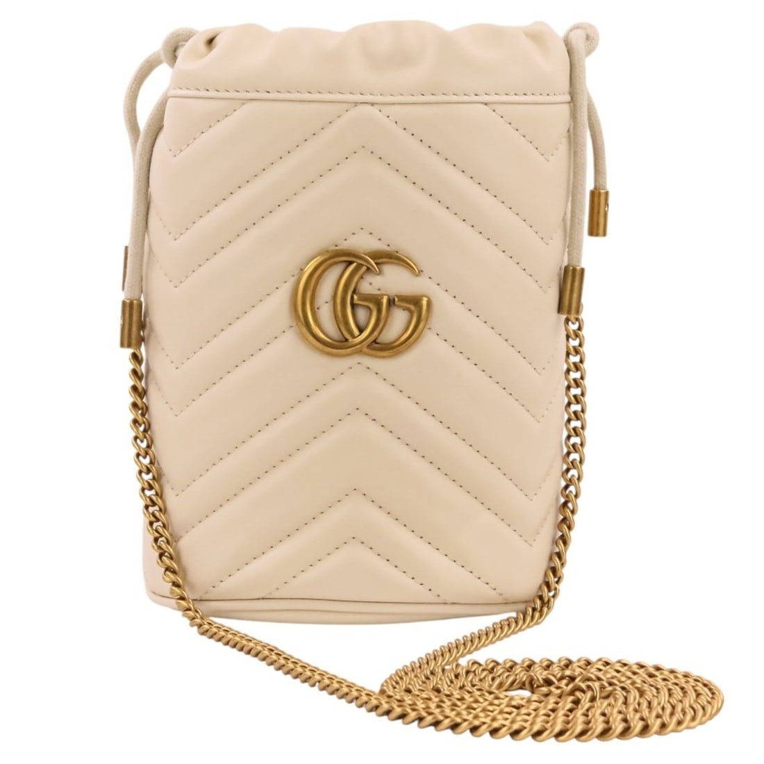 GUCCI GG Marmont Leather Mini Bucket Chain Shoulder Bag 575163 Ivory Women's: --- Catalog ---Category: SizeSize (HxWxD): 17cm x 13cm x 10.5cm / 6.69'' x 5.11'' x 4.13''Strap Length: 127cm / 49.99''Category: DesignType: Shoulder bagColor: IvoryGender: WomenMaterial: Leather Cate