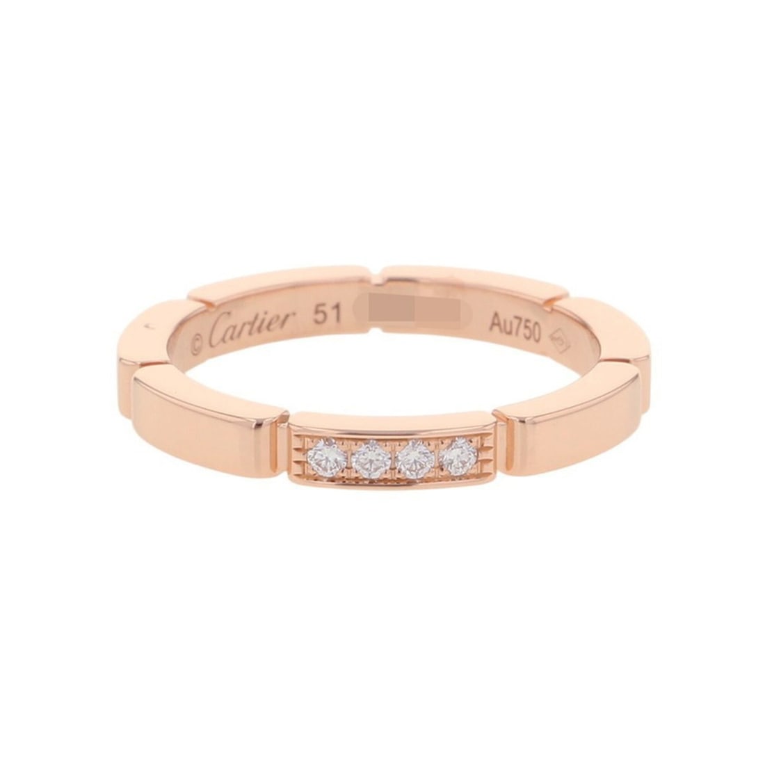 Cartier Maillon Panthère Wedding Ring, 4 Diamonds (0.05ct total), 18K Pink Gold, Size 51, B4080500.: --- Catalog ---Category: SizeWidth: 2.4mm / 0.09''Weight: 3.7g / 0.13oz.JP Size: 11US Size: 6Category: DesignType: Wedding ringStone: DiamondGender: WomenMaterial: Pink gold (18K)Weight (ct.): 0.05Cat