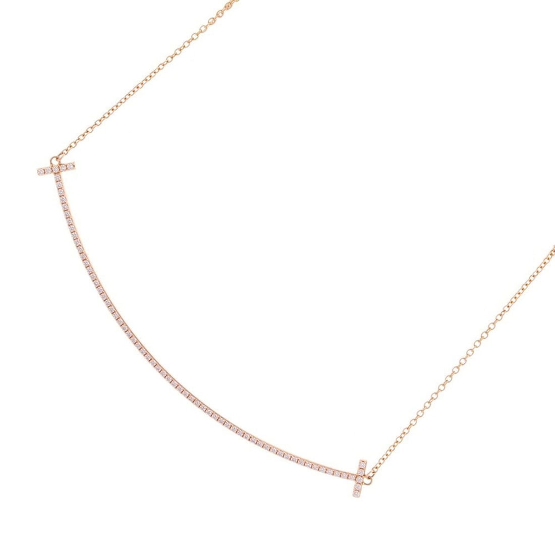 Tiffany & Co. T Smile Pendant Necklace, Large Diamond, Approx. 0.19ct Total, 18K Pink Gold,: --- Catalog ---Category: SizeWeight: 3g / 0.1oz.Pendant Size: 5.9mm x 68.6mm / 0.23'' x 2.7''Neck Circumference: 41 cm - 45.5 cm / 16.14'' - 17.91''Category: DesignStone: DiamondGender: WomenMaterial: