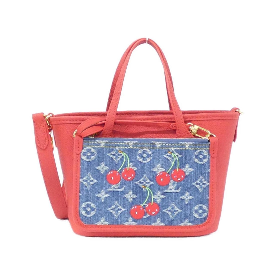 Louis Vuitton Monogram Cherry Denim (LV X™) Neverfull Inside Out BB M14997 Handbag: --- Catalog ---Category: SizeSize (HxWxD): 16cm x 26cm x 11cm / 6.29'' x 10.23'' x 4.33''Category: DesignType: Handbag, PouchColor: Blue, RougeGender: WomenMaterial: Denim , Canvas , Leather Hardware 