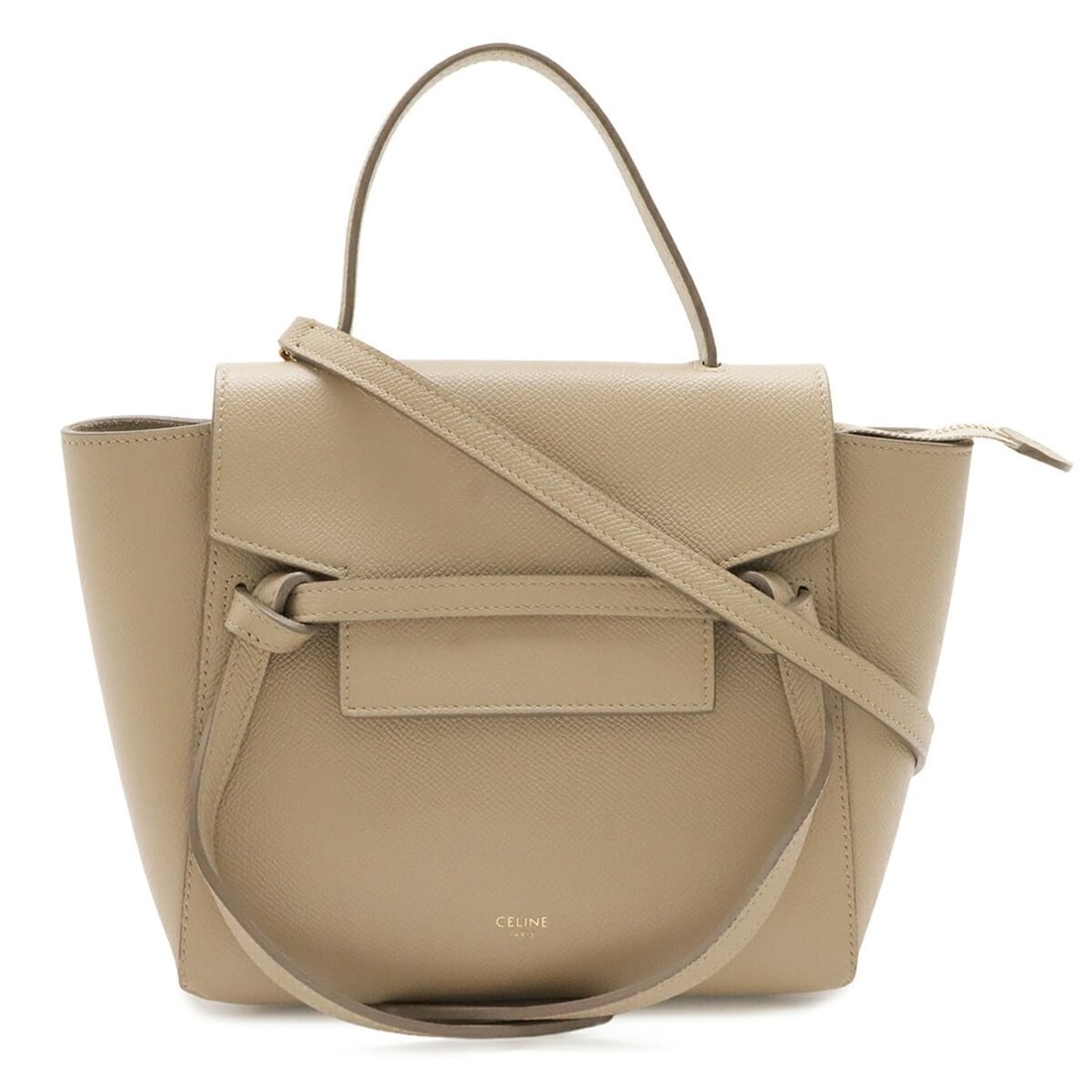 CELINE Belt Bag Nano Handbag Shoulder Leather Sand Beige 185003: --- Catalog ---Category: SizeSize (HxWxD): 19.5cm x 20cm x 11cm / 7.67'' x 7.87'' x 4.33''Category: DesignType: Handbag, Shoulder bagColor: Beige, SandGender: WomenMaterial: Leather Category: GeneralB