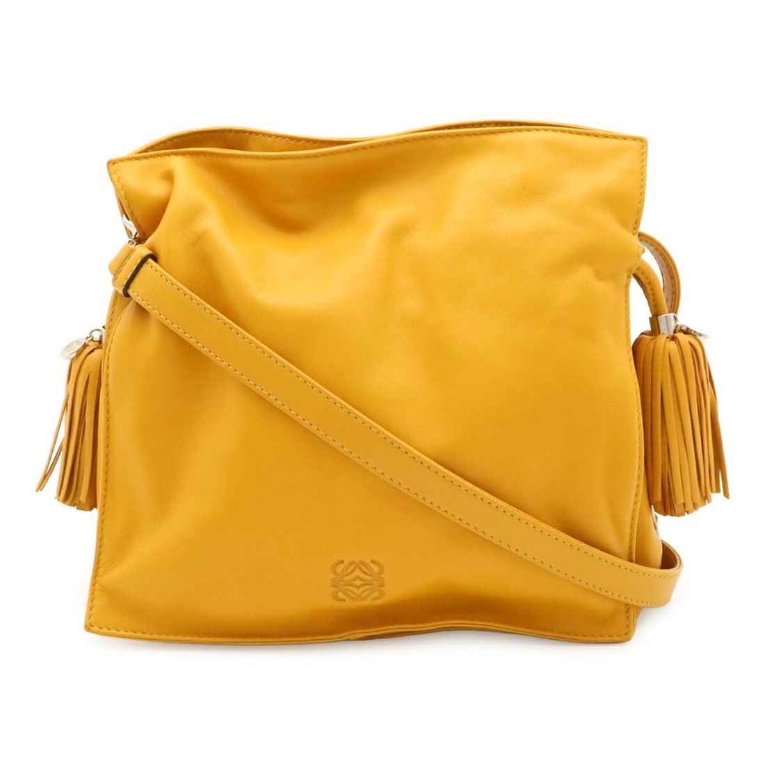 LOEWE Flamenco Shoulder Bag, Pouch Style, Tassel, Nappa Leather, Yellow: --- Catalog ---Category: SizeSize (HxWxD): 22cm x 22cm x 9cm / 8.66'' x 8.66'' x 3.54''Category: DesignType: Pochette, Shoulder bagColor: YellowGender: WomenMaterial: Leather Category: GeneralBrand: L