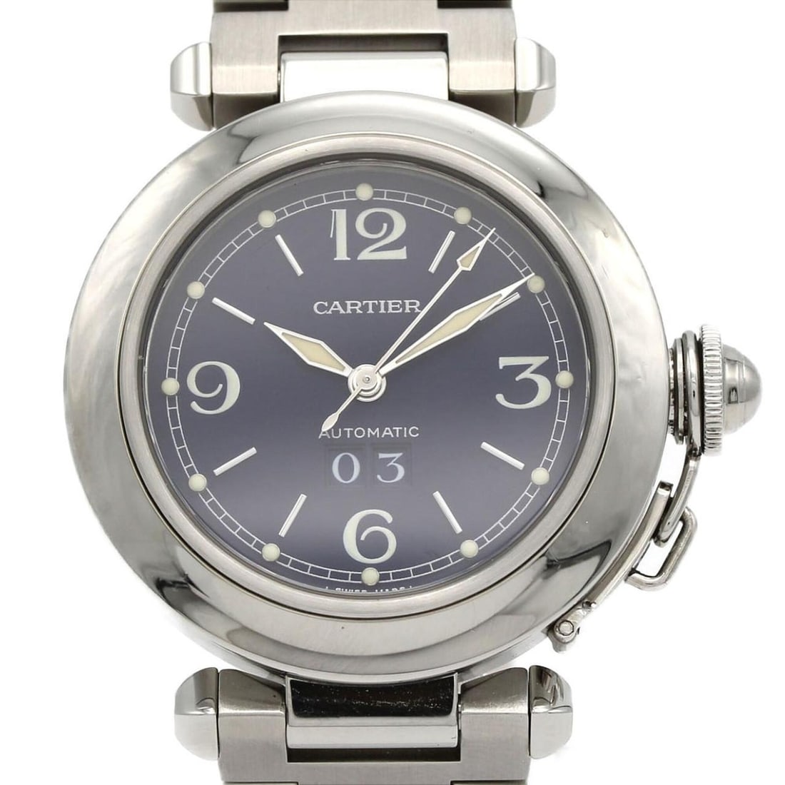 Cartier Pasha C Grande Date W31047M7 Stainless Steel Automatic Watch: --- Catalog ---Category: SizeWrist Size: 16cm / 6.29''Case Diameter: 35mm / 1.38''Category: DesignType: WristwatchGender: Men,WomenColor (Dial): BlueMaterial (Band): Stainless steelMaterial (Case): St
