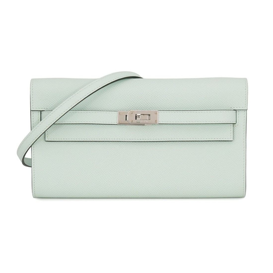 Hermes Kelly Wallet Long To Go Vert Peppermint Epsom Leather G Stamp Shoulder HERMES WALLET: --- Catalog ---Category: SizeSize (HxWxD): 11.5cm x 20.5cm / 4.52'' x 8.07''Strap / Chain Length: 1.11m / 43.7''Category: DesignType: Chain/Shoulder walletGender: WomenMaterial: Epsom leather Category