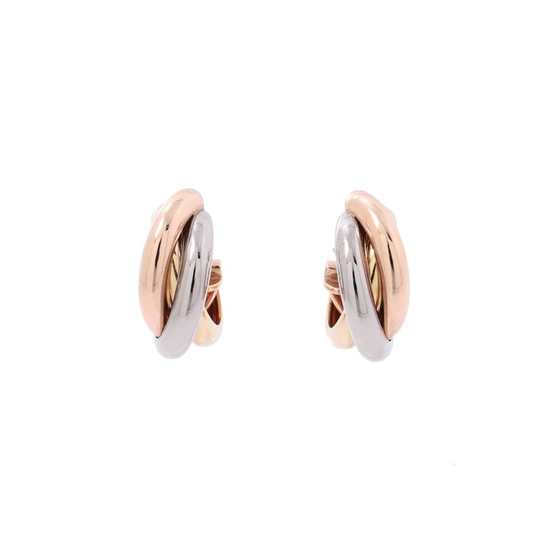 Cartier Trinity Earrings Classic Model 18K Yellow Gold Pink White 80083231: --- Catalog ---Category: SizeWeight: 9.2g / 0.32oz.Size (HxWxD): 18.60mm x 7.70mm / 0.73'' x 0.30''Category: DesignType: Hoop earringsGender: WomenMaterial: Pink gold (18K), White gold (18K), Yellow g