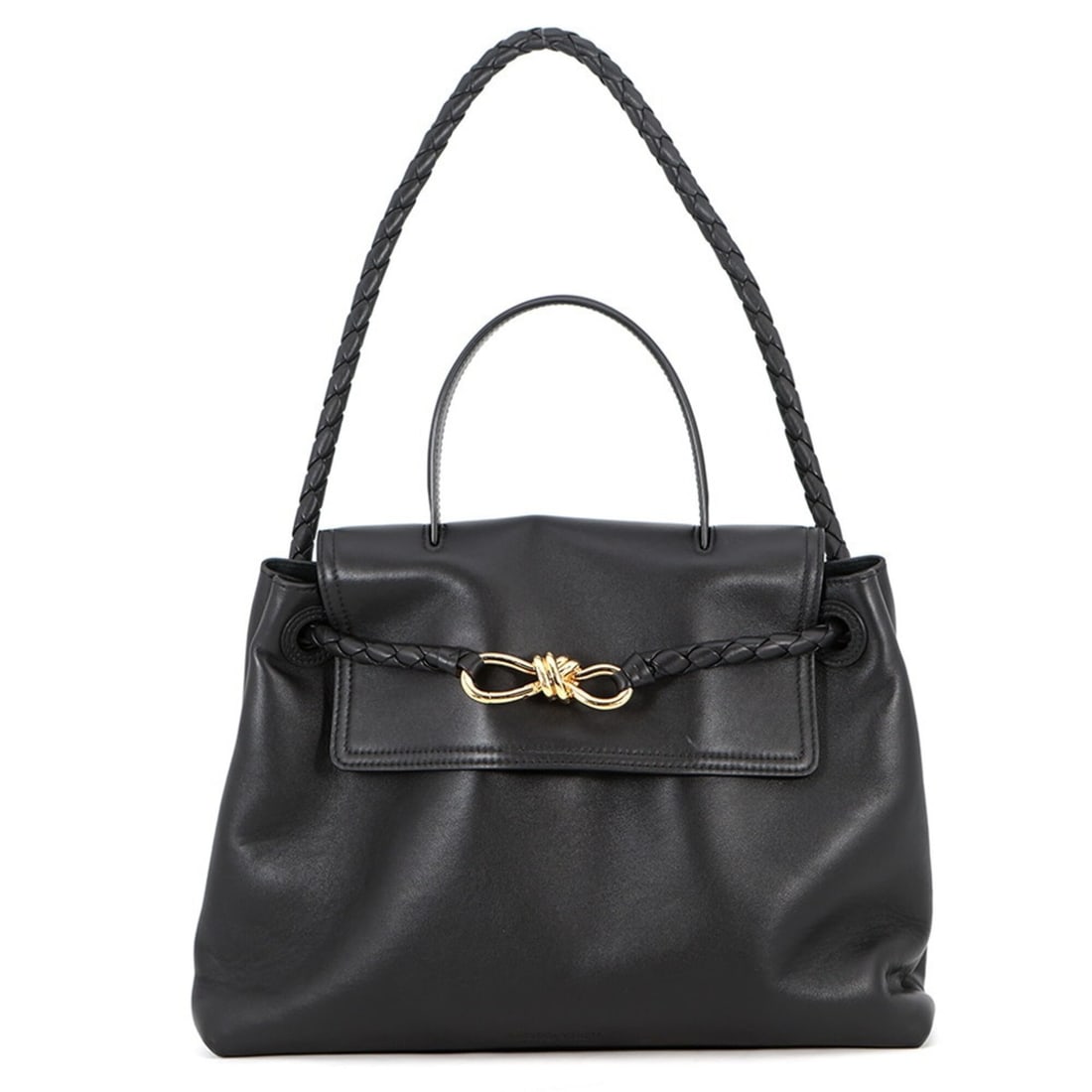 Bottega Veneta handbag, Ciao Ciao, medium size, leather, black.: --- Catalog ---Category: SizeWeight: 1.04kg / 2.29lb.Size (HxWxD): 23cm x 34.5cm x 14cm / 9.05'' x 13.58'' x 5.51''Category: DesignType: HandbagColor: BlackGender: WomenClosure: FlapMaterial: Leather 