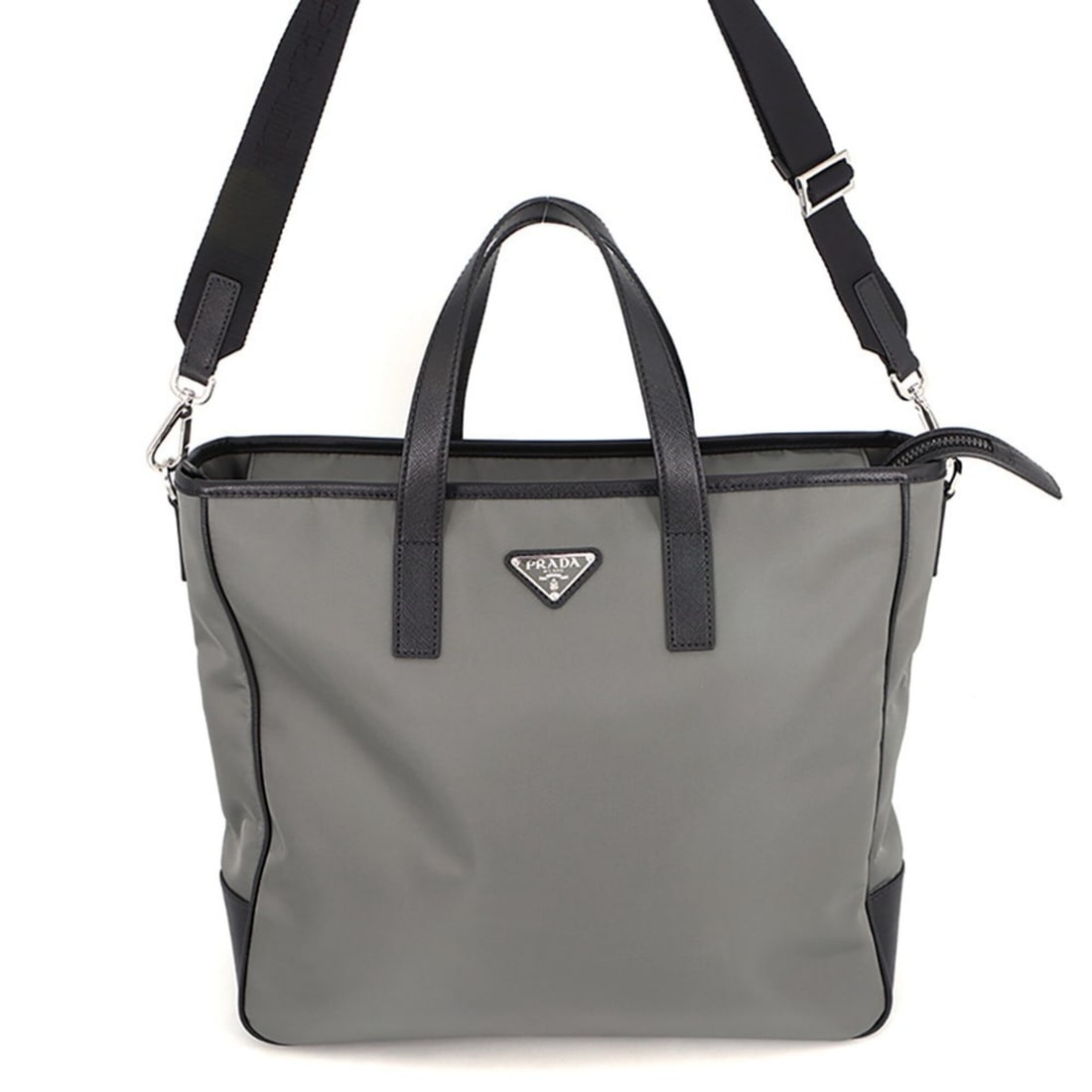 Prada Triangle Tote Bag Tessuto Saffiano Re-Nylon Nylon 2VG064 PRADA Black Handbag (1 of 12)