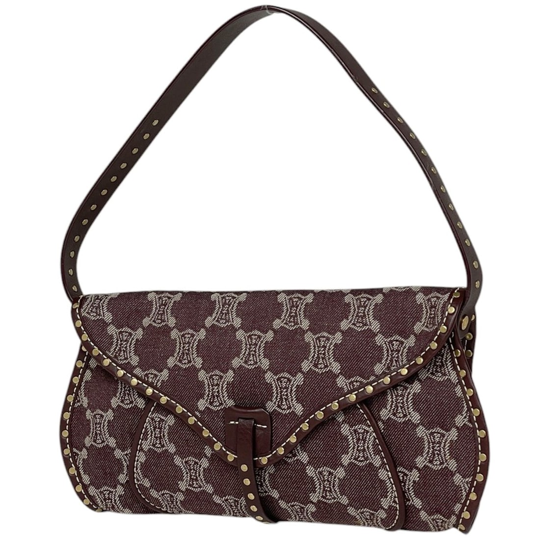 Celine Paris Macadam Shoulder Bag, Studded Denim, Bordeaux, Women's: --- Catalog ---Category: SizeSize (HxWxD): 16cm x 25cm x 5cm / 6.29'' x 9.84'' x 1.96''Category: DesignType: Shoulder bagColor: BordeauxGender: WomenMaterial: Denim , Leather Category: GeneralBrand: C