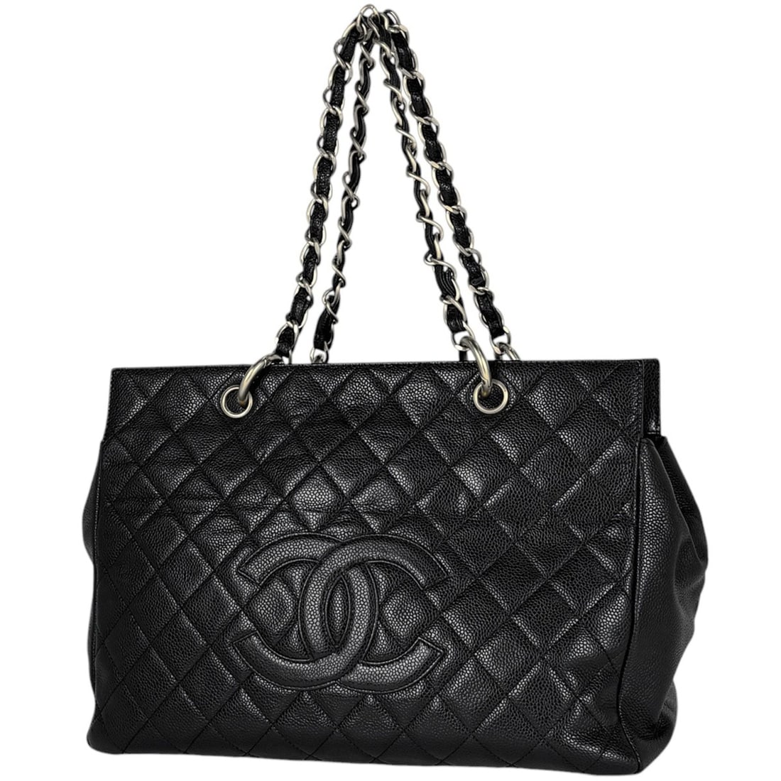 Chanel Coco Mark Chain Tote Bag, Matelassé Caviar Leather, Black, Women's: --- Catalog ---Category: SizeSize (HxWxD): 25cm x 33cm x 16.5cm / 9.84'' x 12.99'' x 6.49''Category: DesignType: Tote bagColor: BlackGender: WomenMaterial: Grained Calfskin Category: GeneralBrand: Cha