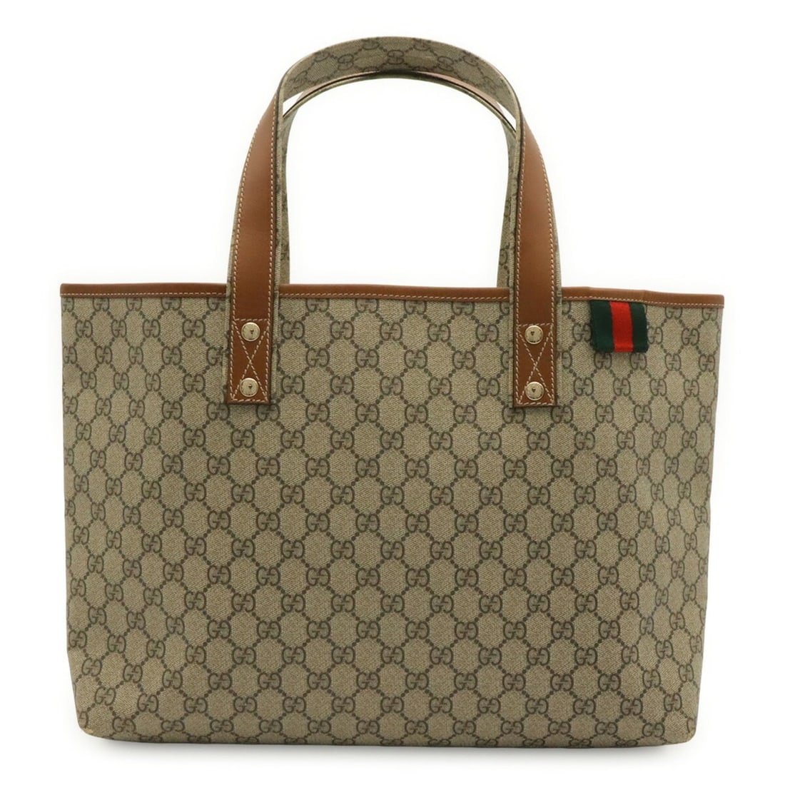 GUCCI GG Supreme Plus Sherry Line New Selleria Tote Bag Shoulder Leather Beige Brown 211134 (1 of 9)
