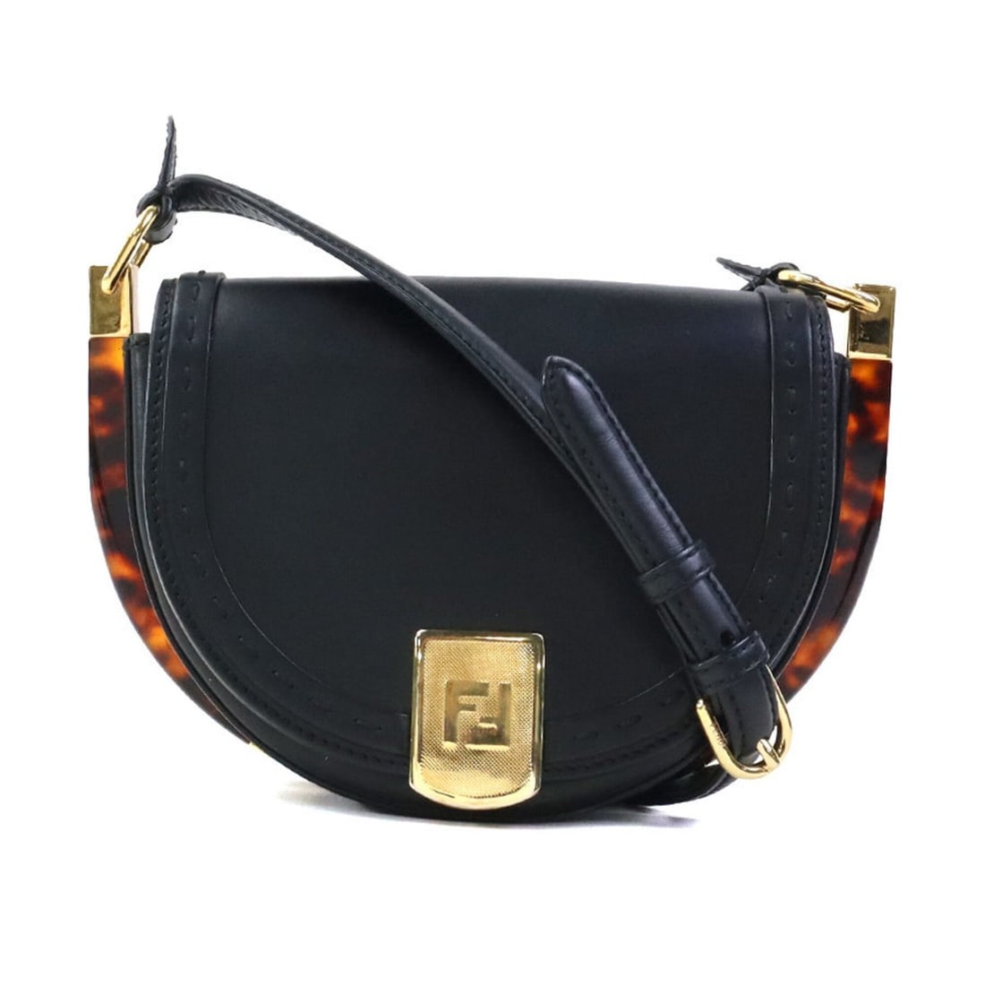 Fendi Moonlight Shoulder Bag, Leather, Black, Brown, Gold, Women's, 8BT346 ABVL e62041a: --- Catalog ---Category: SizeSize (HxWxD): 14.5cm x 21cm x 7.5cm / 5.7'' x 8.26'' x 2.95''Category: DesignType: Shoulder bagColor: Black, BrownGender: WomenMaterial: Leather Category: GeneralMPN:
