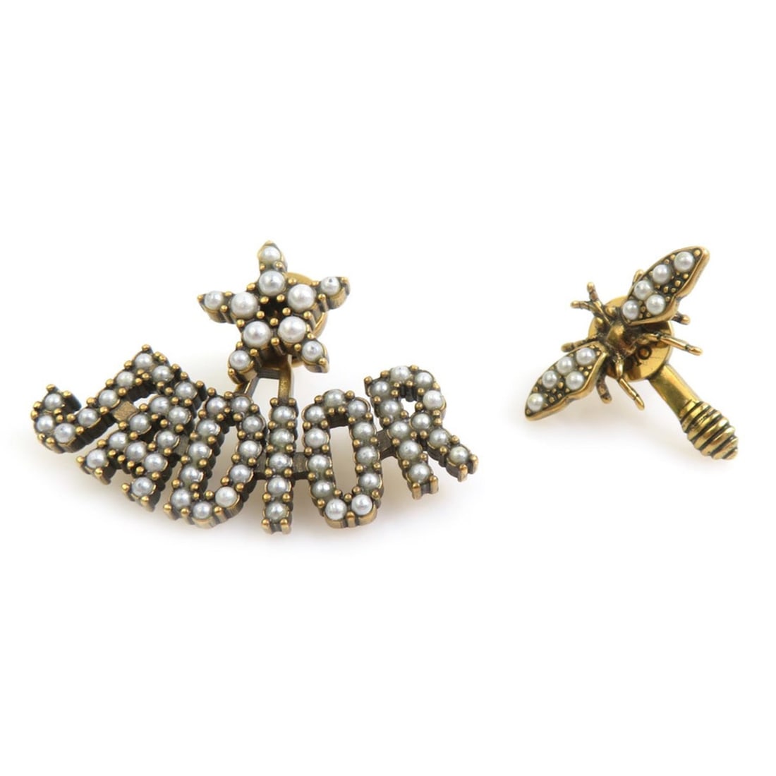 Christian Dior JA DIOR Bee Earrings, Metal, Faux Pearl, Gold, White, Women's, e62053i: --- Catalog ---Category: DesignType: Stud earringsColor: Gold, WhiteGender: WomenMaterial: Artificial pearl, MetalCategory: GeneralBrand: Christian Dior--- Item List ---Section: ConditionRanking: Rank