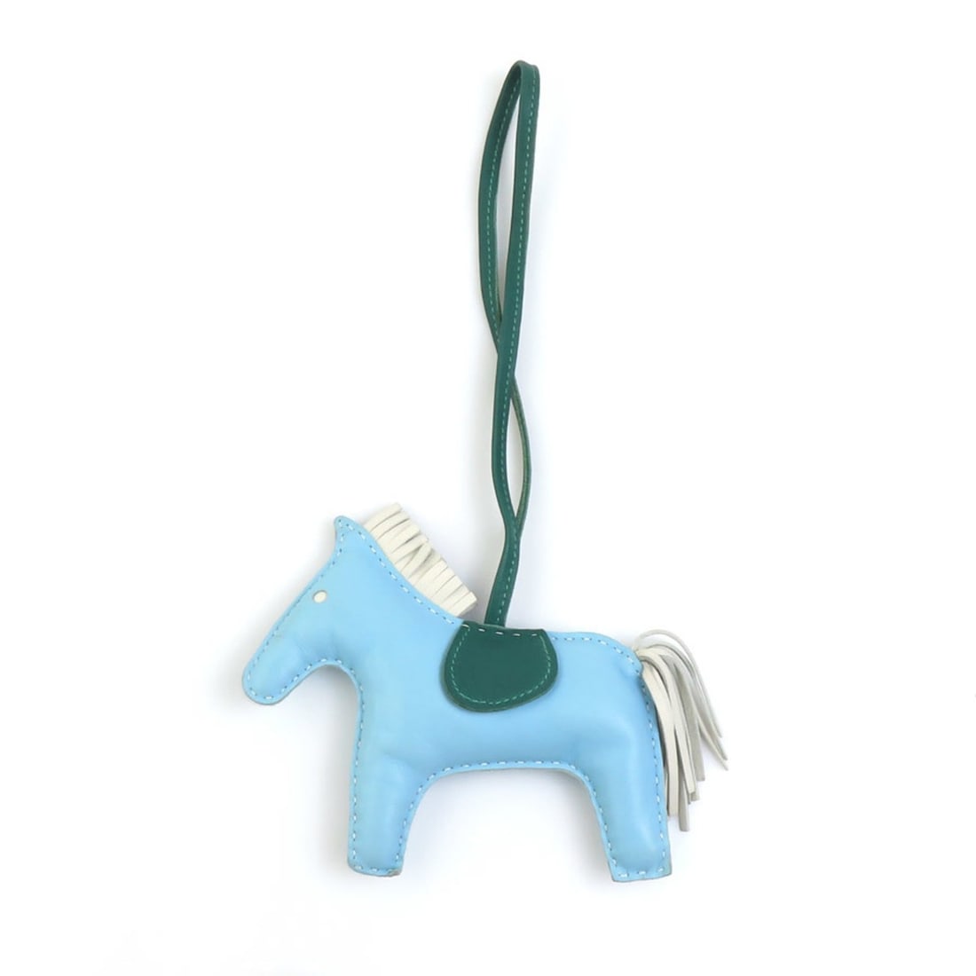Hermes Rodeo MM charm in Agneau Milo blue, green, and white. Women's item. e62047a: --- Catalog ---Category: SizeSize (HxWxD): 250.00mm x 130.00mm / 9.84'' x 5.12''Category: DesignType: Handbag charmColor: Blue, Green, WhiteGender: Women,MenMaterial: Agneau MiloCategory: GeneralBrand