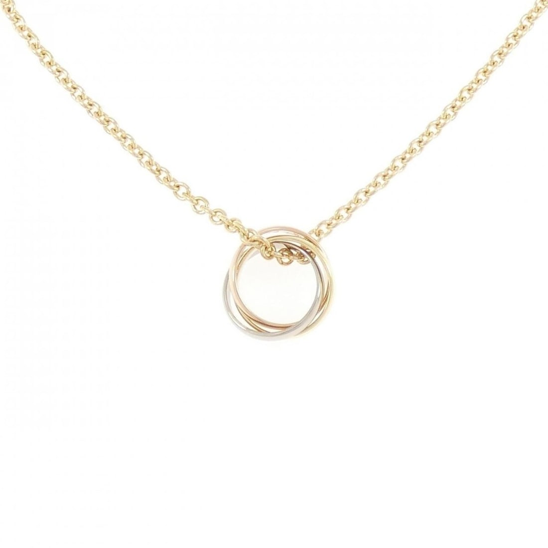 Cartier Trinity Necklace: --- Catalog ---Category: SizePendant Size: 12.9mm x 12.9mm / 0.5'' x 0.5''Neck Circumference: 42 cm / 16.53''Category: DesignGender: WomenMaterial: Pink gold (18K), White gold (18K), Yellow gold