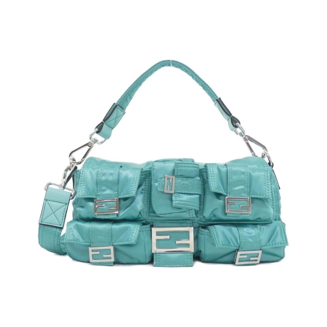 Fendi Baguette Multi-Pocket Shoulder Bag 7VA579 ALWP: --- Catalog ---Category: SizeSize (HxWxD): 16cm x 27cm x 6cm / 6.29'' x 10.62'' x 2.36''Category: DesignType: Shoulder bagColor: GreenGender: Women,MenMaterial: Nylon Hardware Color: SilverCategory: G