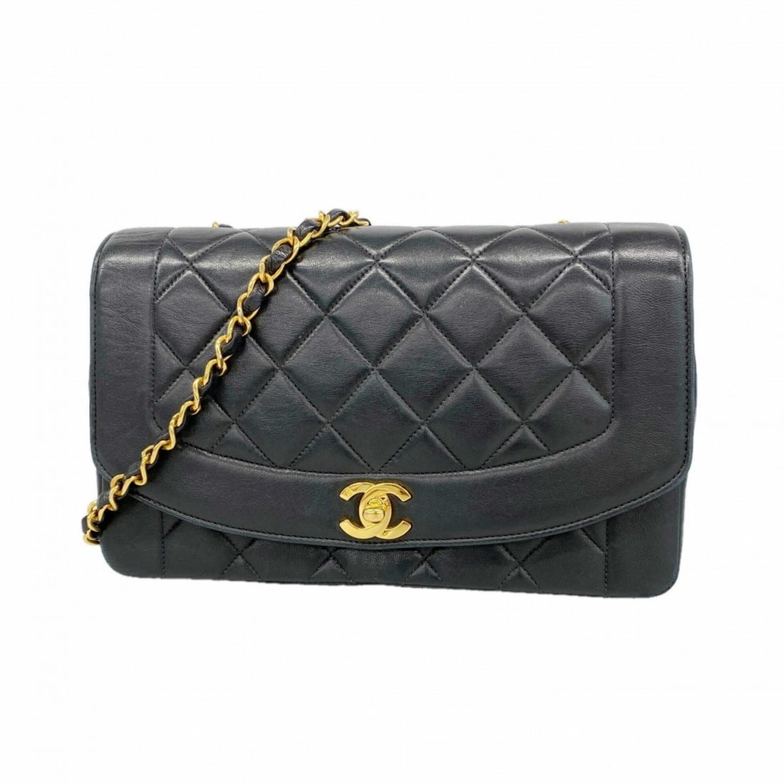 Chanel Diana Chain Shoulder Bag, Lambskin, Black, Women's (1 of 10)