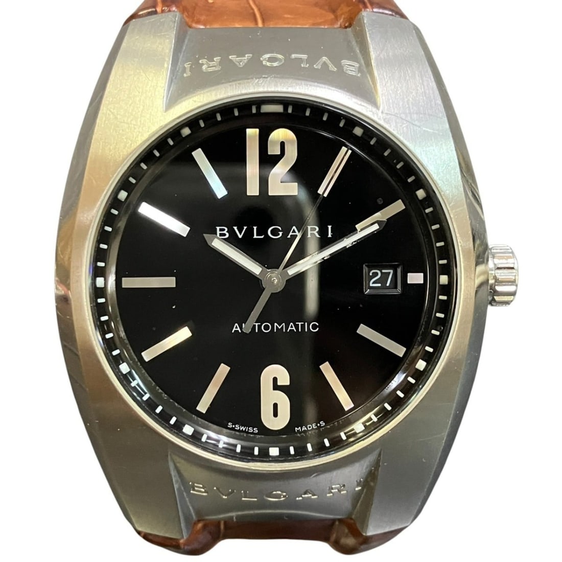 Bulgari BVLGARI Ergon watch, total weight 113.7g, stainless steel, genuine leather strap, automatic: --- Catalog ---Category: SizeWrist Size: 13cm - 17cm / 5.11'' - 6.69''Case Diameter: 40mm / 1.57''Category: DesignType: WristwatchGender: Men,WomenColor (Dial): BlackMaterial (Band): LeatherMaterial (