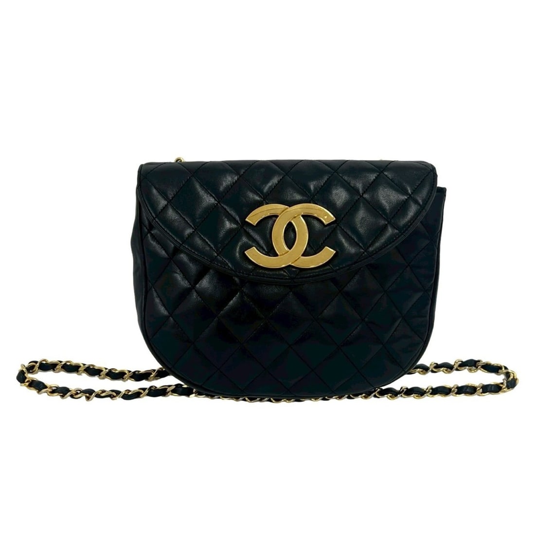 CHANEL Matelassé Half Moon Large Coco Lambskin Chain Mini Shoulder Bag Black 40932: --- Catalog ---Category: SizeSize (HxWxD): 16cm x 21cm x 5cm / 6.29'' x 8.26'' x 1.96''Category: DesignType: Shoulder bagColor: BlackGender: WomenMaterial: Leather Leather/Fur Type: LambskinCategory: 