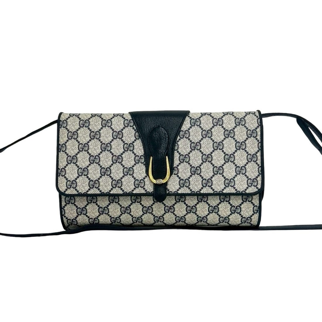 GUCCI (Old Gucci) GG Logo Pattern Leather Shoulder Bag/Pouch/Sacoche, Navy Blue, 44386 (1 of 10)