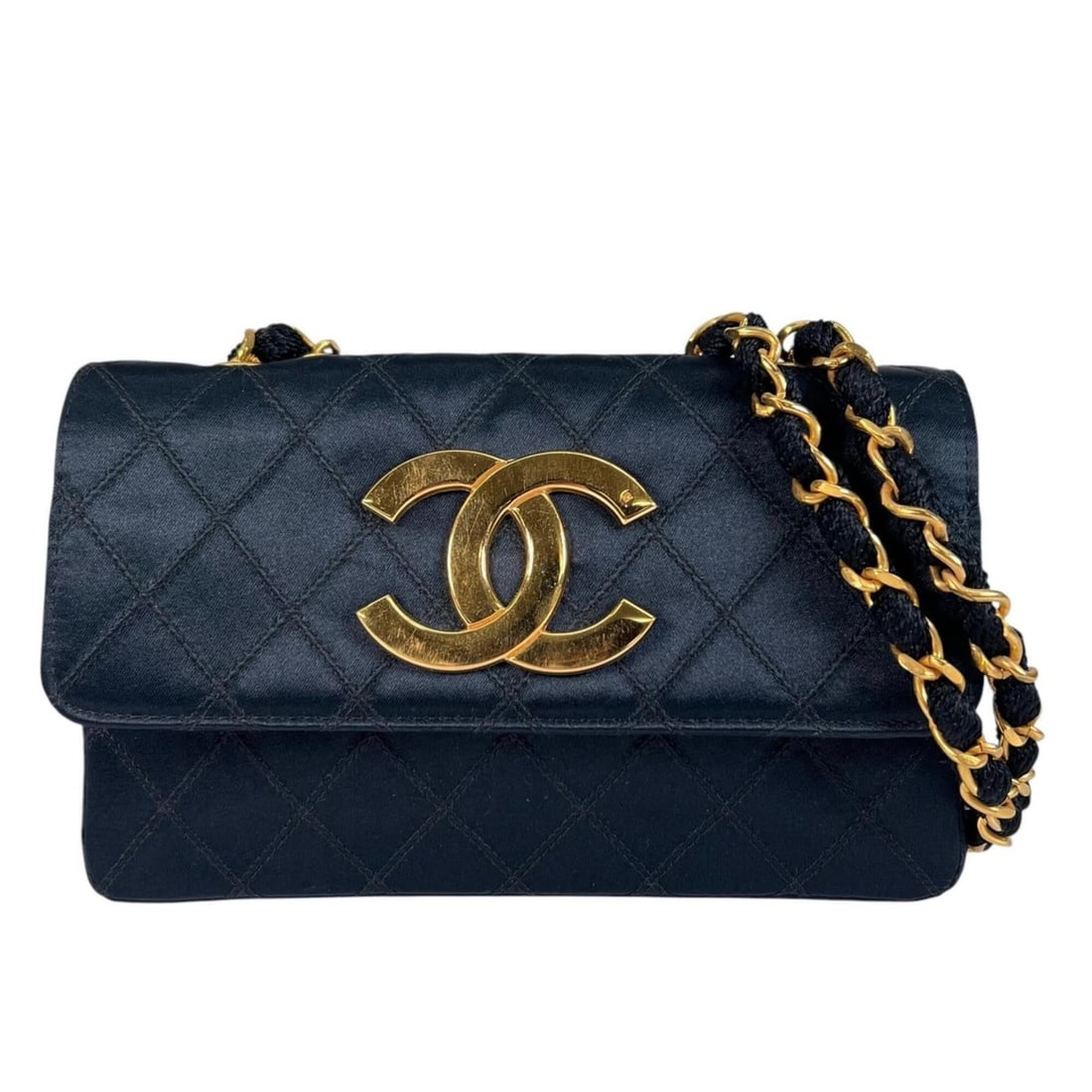 CHANEL Large Coco Mark Hardware Matelassé Chain Shoulder Bag, Satin, Black, Women's: --- Catalog ---Category: SizeStrap Drop: 54cm / 21.25''Size (HxWxD): 12cm x 18cm x 4cm / 4.72'' x 7.08'' x 1.57''Strap Length: 108cm / 42.51''Category: DesignType: Shoulder bagColor: BlackGender: Wome