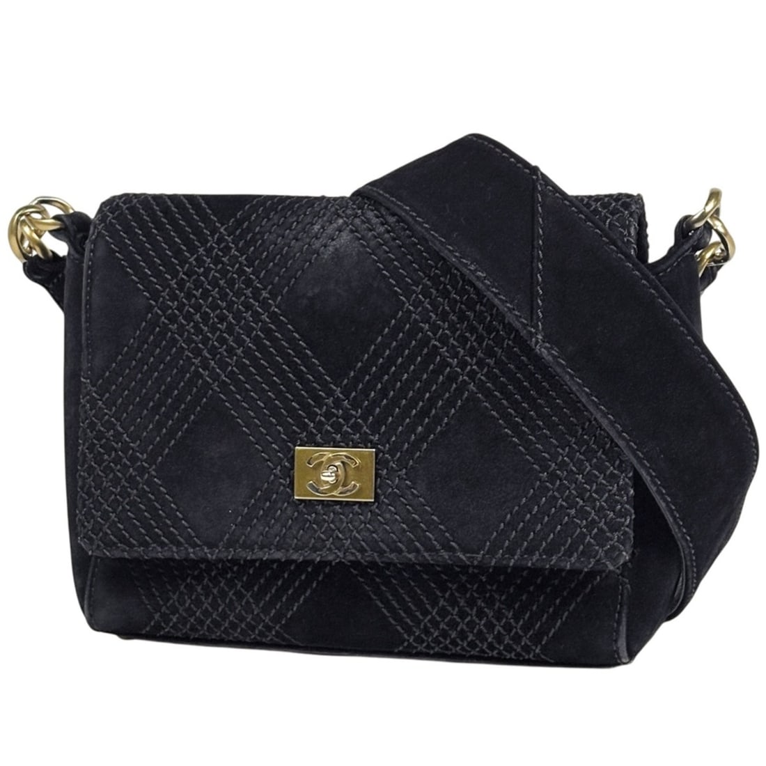 Chanel Coco Mark Shoulder Bag, Suede, Black, Women's: --- Catalog ---Category: SizeStrap Drop: 54cm / 21.25''Size (HxWxD): 18cm x 22cm x 7cm / 7.08'' x 8.66'' x 2.75''Category: DesignType: Shoulder bagColor: BlackGender: WomenMaterial: Suede Category: Ge