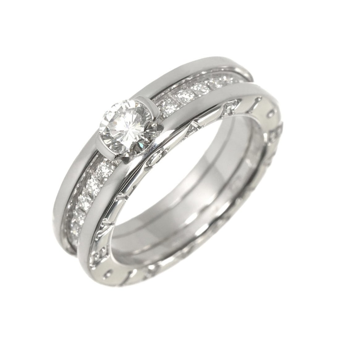 Bulgari BVLGARI B-zero1 Solitaire #49 Ring with Diamonds, 18K WG White Gold 750: --- Catalog ---Category: SizeUS Size: 5Brand Size: 49Category: DesignType: Band ringColor: White goldStone: DiamondGender: WomenMaterial: White gold (18K)Category: GeneralBrand: Bvlgari--- Item List -