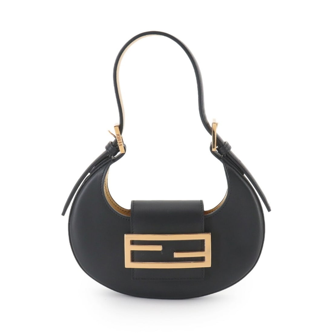 Fendi Mini Cookie Handbag, Leather, Black with Gold Hardware, 8BS065: --- Catalog ---Category: SizeSize (HxWxD): 9cm x 20.5cm x 2.5cm / 3.54'' x 8.07'' x 0.98''Category: DesignType: HandbagColor: BlackGender: WomenMaterial: Leather Category: GeneralMPN: 8BS065Brand: Fen