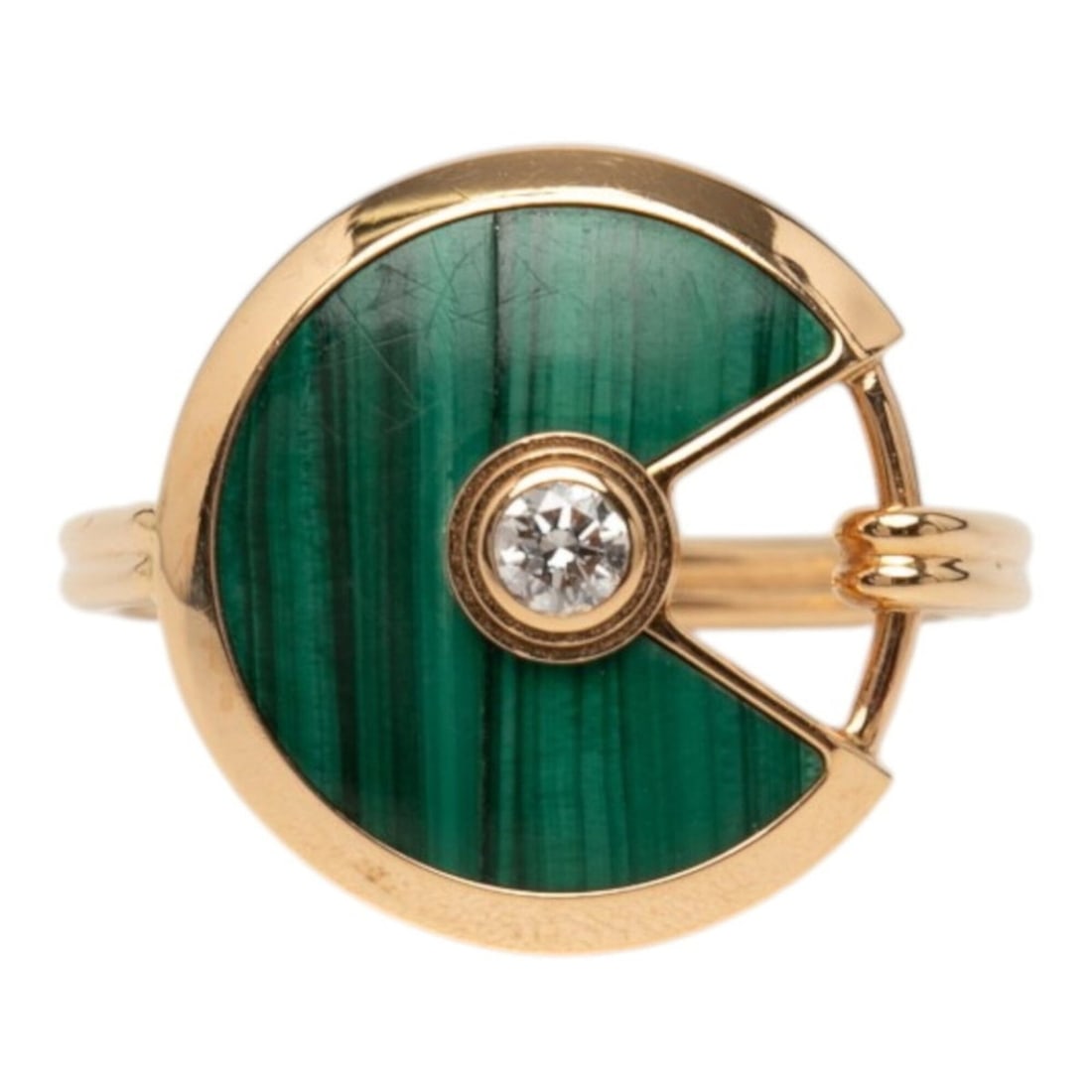 Cartier Gold Green 18KYG Yellow 750 Diamond Amulette de Malachite Ring, Size #54, Women's. CARTIER: --- Catalog ---Category: SizeJP Size: 8.5US Size: 4.5Category: DesignType: Band ringColor: Gold, GreenStone: Diamond, MalachiteGender: WomenMaterial: Yellow gold (18K)Category: GeneralBrand: Cartier--
