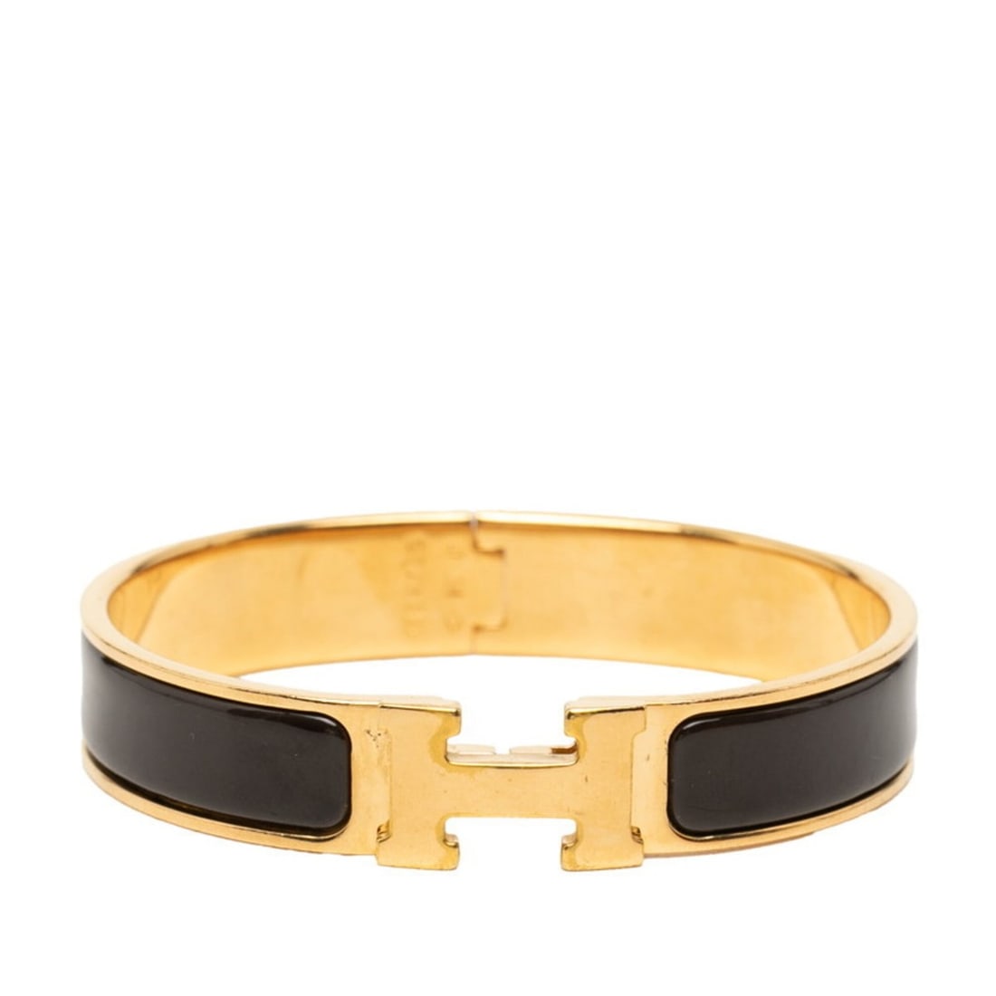 Hermes Click H PM Bracelet Bangle Gold Brown Plated Women's HERMES: --- Catalog ---Category: SizeLength: 15.5cm / 6.1''Category: DesignType: Charm braceletColor: Brown, GoldGender: WomenCategory: GeneralBrand: Hermes--- Item List ---Section: ConditionRanking: Rank AB 