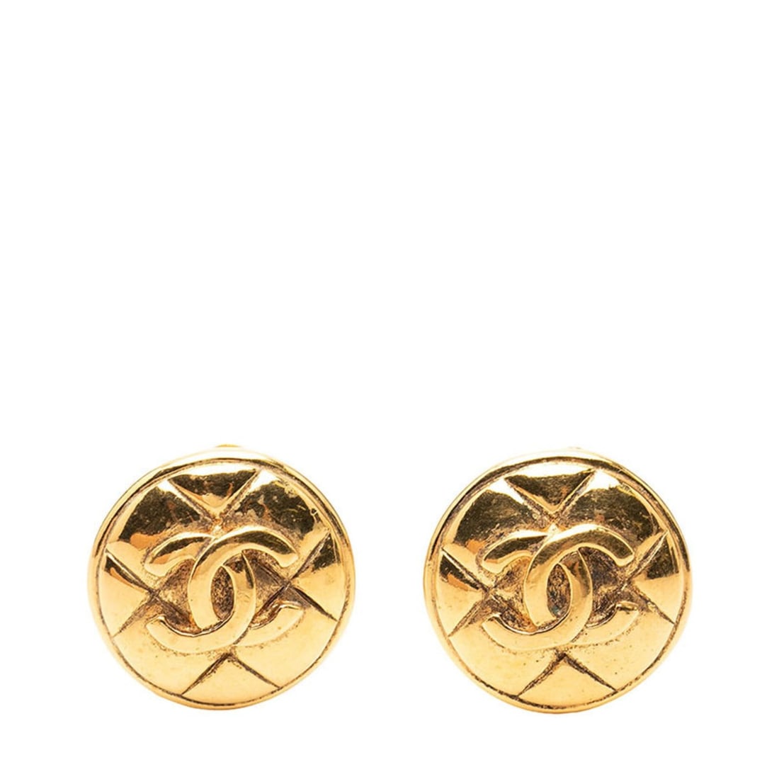 Chanel Coco Mark Matelassé Round Earrings, Gold Plated (GP), Women's.: --- Catalog ---Category: SizeSize (HxWxD): 25.60mm x 25.30mm / 1.01'' x 1.00''Category: DesignType: Clip earringsColor: GoldGender: WomenMaterial: Gold platingCategory: GeneralBrand: Chanel--- Item Li