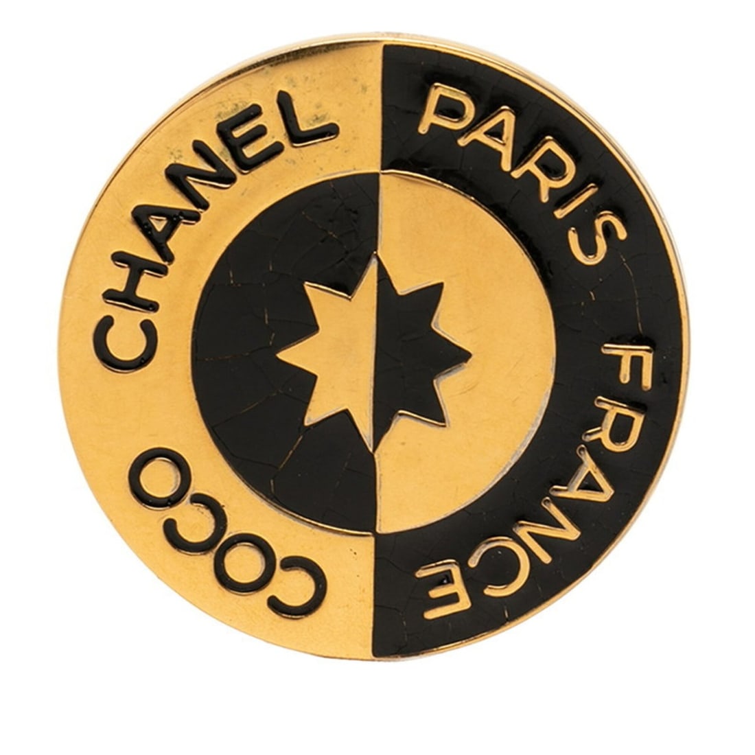 Chanel COCO Logo Round Brooch, Gold and Black Plated, Women's.: --- Catalog ---Category: SizeSize (HxWxD): 4.03cm x 4.03cm / 1.58'' x 1.58''Category: DesignType: BroochColor: Black, GoldGender: WomenCategory: GeneralBrand: Chanel--- Item List ---Section: Condition