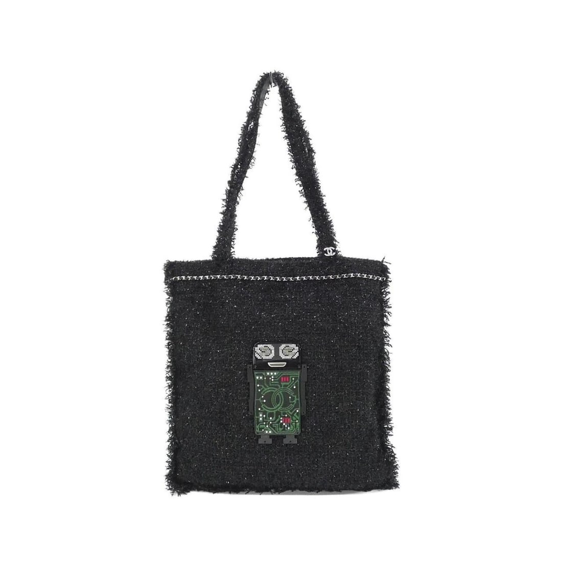 Chanel 94646 handbag: --- Catalog ---Category: SizeSize (HxWxD): 40cm x 36cm x 1cm / 15.74'' x 14.17'' x 0.39''Category: DesignType: HandbagColor: Black, GreenGender: Women,MenMaterial: Tweed Category: GeneralBrand: