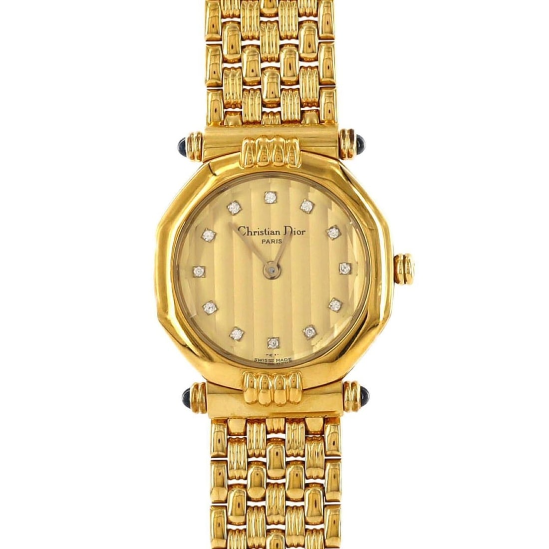 Christian Dior 64151 GP Quartz Watch: --- Catalog ---Category: SizeWrist Size: 16cm / 6.29''Case Diameter: 26mm / 1.02''Category: DesignType: WristwatchGender: WomenColor (Dial): GoldMaterial (Band): Gold platedMaterial (Case): Gold plate