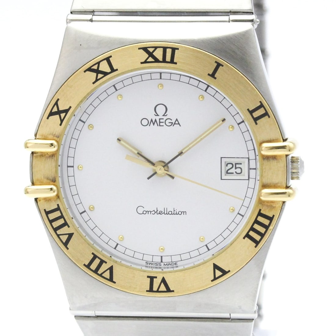 OMEGA Constellation 18K Gold Steel Quartz Mens Watch 396.1070 Polished: --- Catalog ---Category: SizeCase Diameter: 33mm / 1.3''Category: DesignType: WristwatchStyle: Dress/FormalGender: MenColor (Dial): WhiteMaterial (Band): Stainless steelMaterial (Case): Stainless stee
