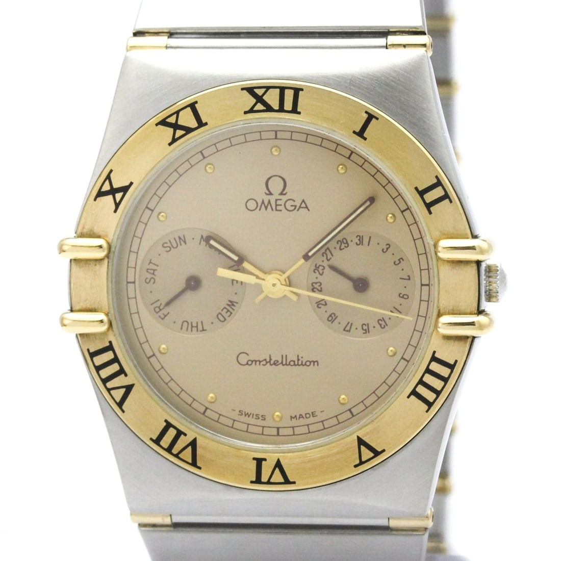 OMEGA Constellation Day Date 18K Gold Steel Quartz Mens Watch 396.1070 Polished: --- Catalog ---Category: SizeCase Diameter: 33mm / 1.3''Category: DesignType: WristwatchStyle: Dress/FormalGender: MenColor (Dial): GoldMaterial (Band): Stainless steel, Yellow gold (18K)Material (Cas