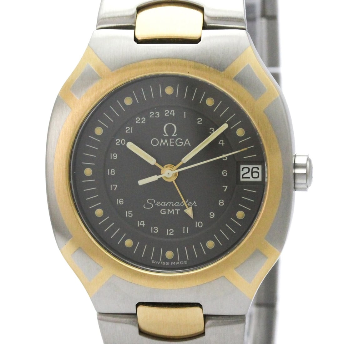 OMEGA Seamaster Polaris GMT 18K Gold Steel Mens Watch 396.1122 Polished: --- Catalog ---Category: SizeCase Diameter: 31mm / 1.22''Category: DesignType: WristwatchStyle: Dress/FormalGender: MenColor (Dial): GrayMaterial (Band): Stainless steel, Yellow gold (18K)Material (Ca