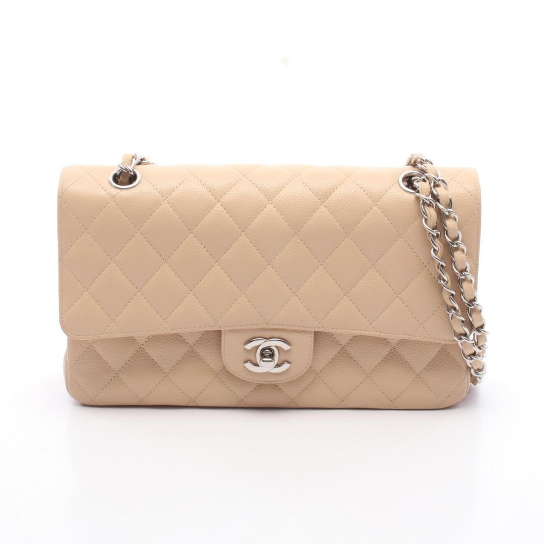 Chanel Matelassé Double Flap Shoulder Bag/Handbag, Caviar Leather (Grained Calfskin), Women's,: --- Catalog ---Category: SizeSize (HxWxD): 16cm x 25cm x 6.5cm / 6.29'' x 9.84'' x 2.55''Category: DesignType: Handbag, Shoulder bagColor: BeigeGender: WomenMaterial: Grained Calfskin Category: Genera