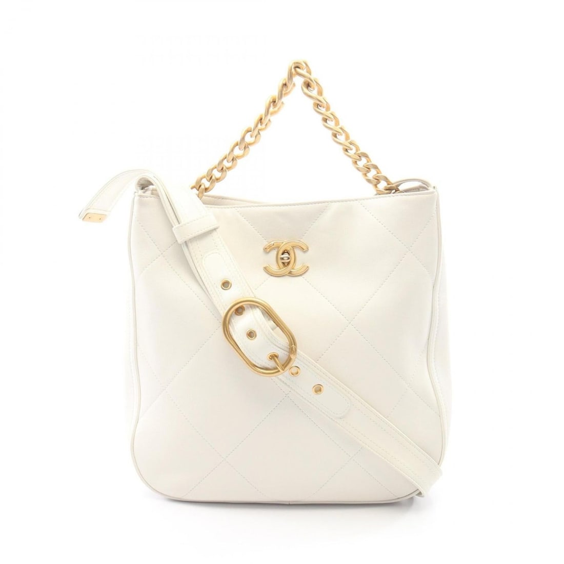 Chanel Matelassé 2-Way Shoulder Bag/Handbag, Lambskin Leather, Women's, White: --- Catalog ---Category: SizeSize (HxWxD): 28cm x 27cm x 6cm / 11.02'' x 10.62'' x 2.36''Category: DesignType: Handbag, Shoulder bagColor: WhiteGender: WomenMaterial: Leather Leather/Fur Type: Lambski