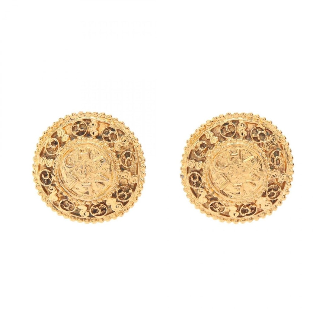 Chanel Coco Mark Round Earrings, Gold Plated (GP), Women's, Tone: --- Catalog ---Category: SizeSize (HxWxD): 33.00mm x 33.00mm / 1.30'' x 1.30''Category: DesignType: Clip earringsColor: GoldGender: WomenMaterial: Gold platingCategory: GeneralBrand: Chanel--- Item Li