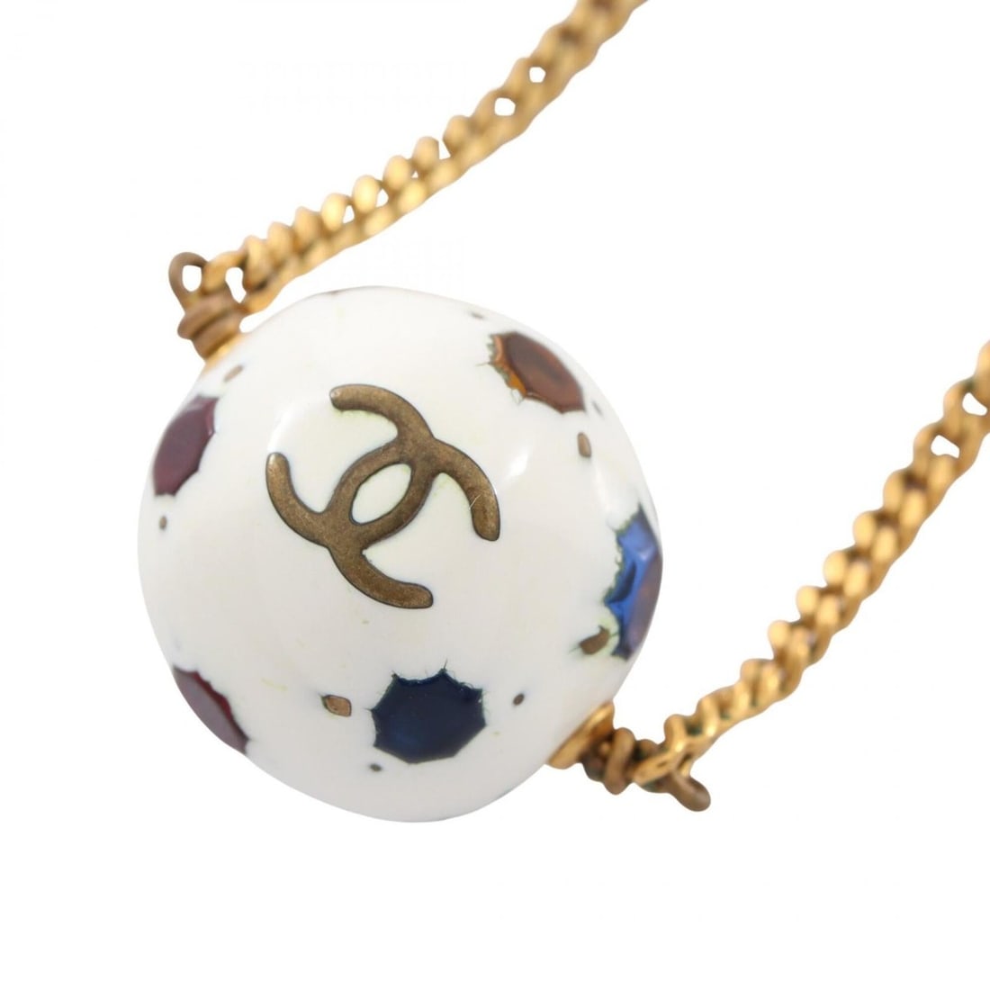 Chanel Coco Mark Ball Necklace, Gold Plated (GP), Women's, White/Gold Tones, Multicolor: --- Catalog ---Category: SizePendant Size: 19mm x 19mm / 0.74'' x 0.74''Neck Circumference: 34 cm - 39 cm / 13.38'' - 15.35''Category: DesignColor: Gold, Multi-color, WhiteGender: WomenMaterial: Gold 