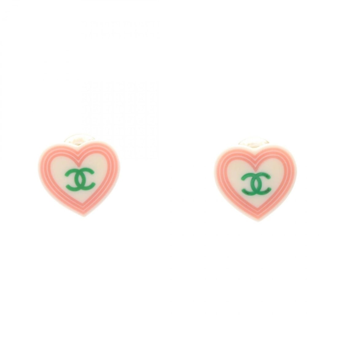 Chanel Coco Mark Heart Earrings, Stainless Steel and Plastic, Women's, White, Pink, Green.: --- Catalog ---Category: SizeSize (HxWxD): 17.00mm x 18.00mm / 0.67'' x 0.71''Category: DesignType: Clip earringsColor: Green, Pink, WhiteGender: WomenMaterial: Plastic, Stainless steelCategory: Gener