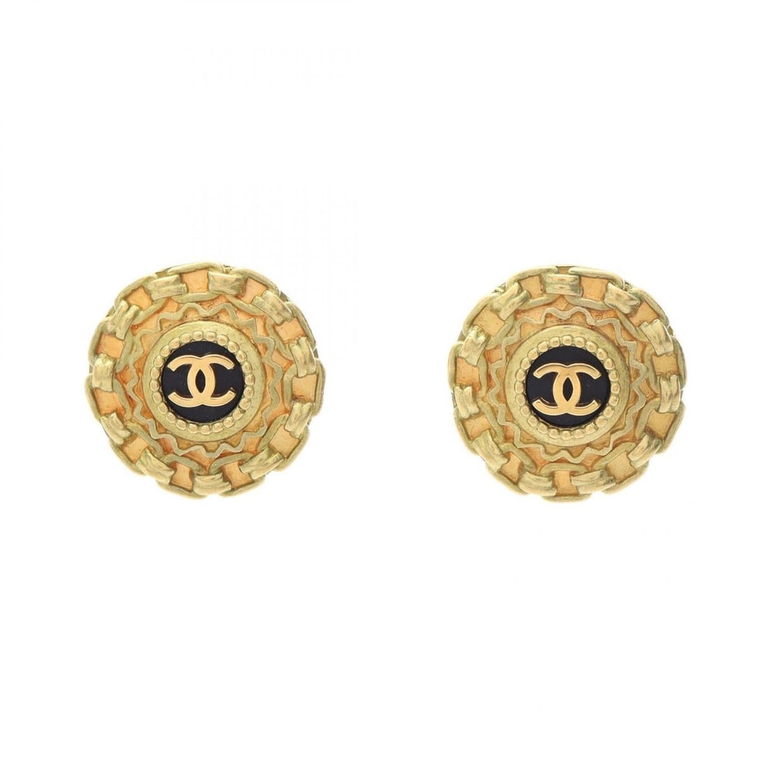 Chanel Coco Mark Chain Earrings, Gold Plated (GP), Women's, Gold/Black Tones: --- Catalog ---Category: SizeSize (HxWxD): 23.00mm x 23.00mm / 0.91'' x 0.91''Category: DesignType: Clip earringsColor: Black, GoldGender: WomenMaterial: Gold platingCategory: GeneralBrand: Chanel--- 