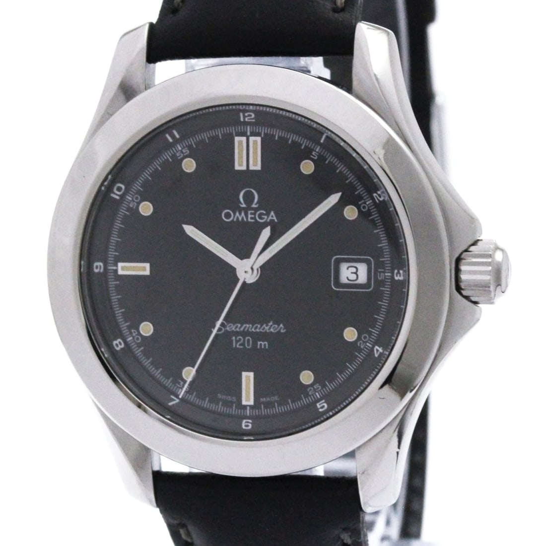 OMEGA Seamaster 120M Stainless Steel Quartz Mens Watch 2511.50 Polished: --- Catalog ---Category: SizeCase Diameter: 36mm / 1.42''Category: DesignType: WristwatchStyle: SportColor (Dial): BlackMaterial (Band): LeatherMaterial (Case): Stainless steelCategory: GeneralLine: S