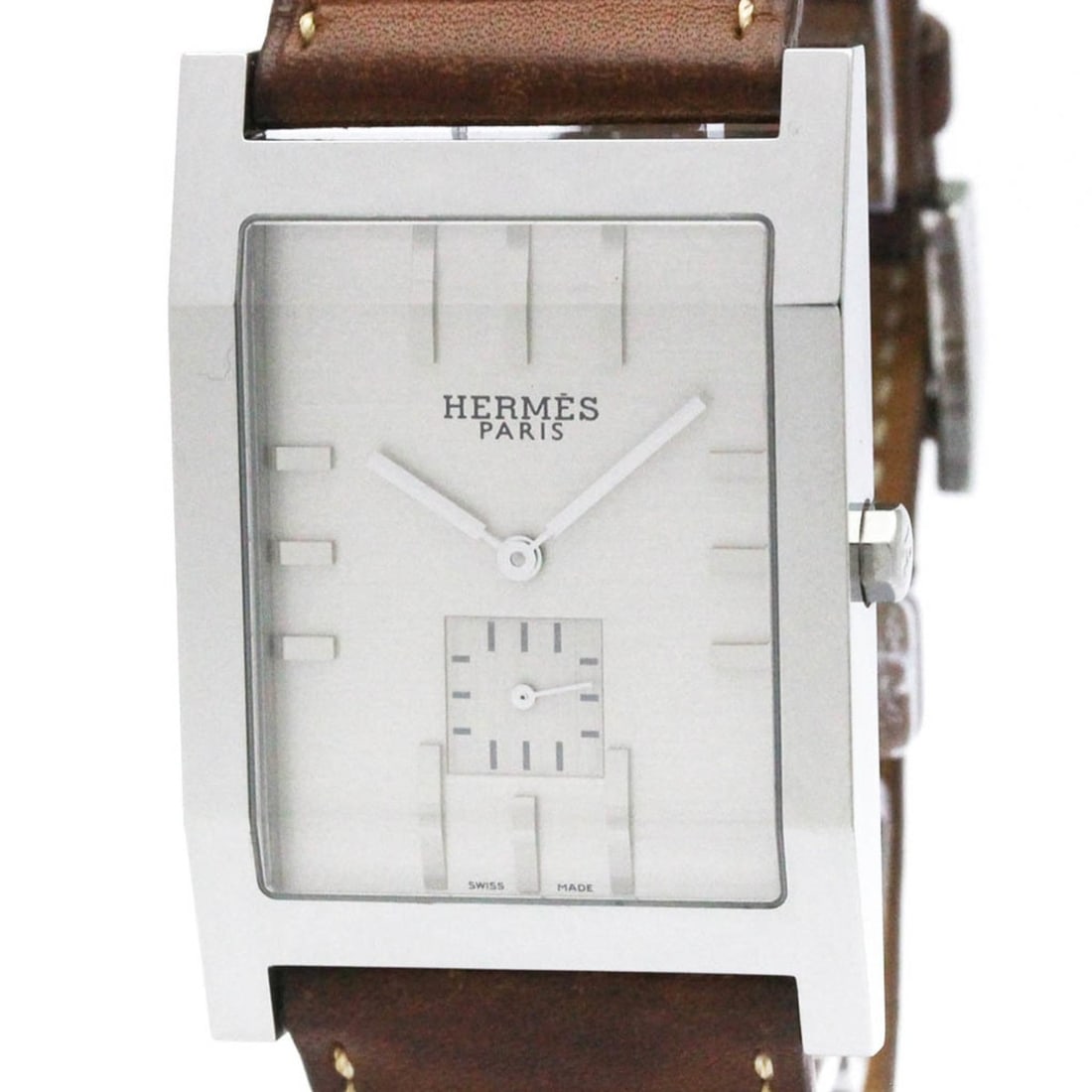 HERMES Tandem Quartz Steel Leather Mens Watch TA1.810 Polished: --- Catalog ---Category: SizeCase Diameter: 31mm / 1.22''Category: DesignType: WristwatchStyle: Dress/FormalGender: MenColor (Dial): SilverMaterial (Band): LeatherMaterial (Case): Stainless steelCateg
