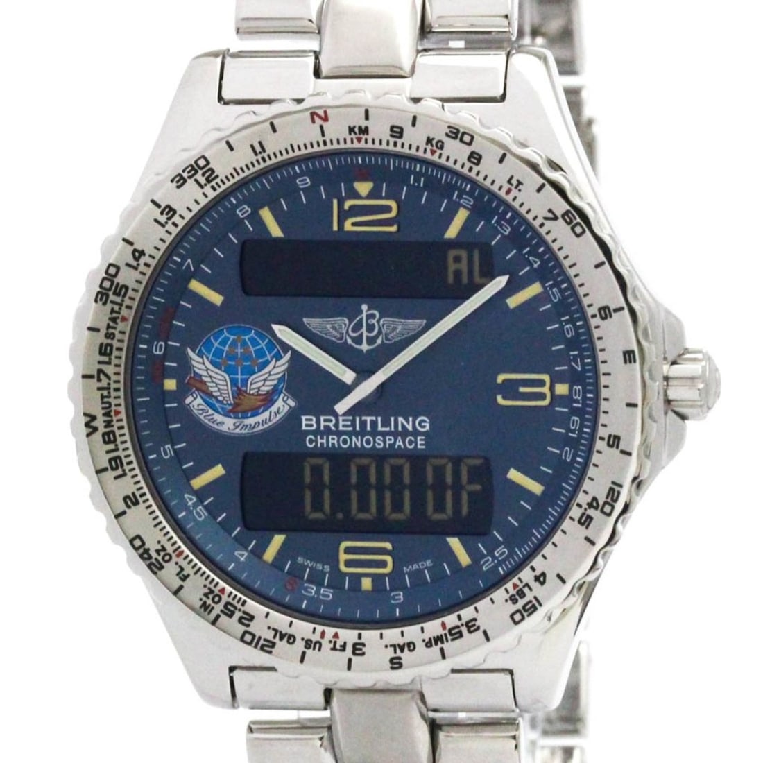 BREITLING Chronospace Blue Impulse Steel Quartz Mens Watch A56012.1 Polished (1 of 11)