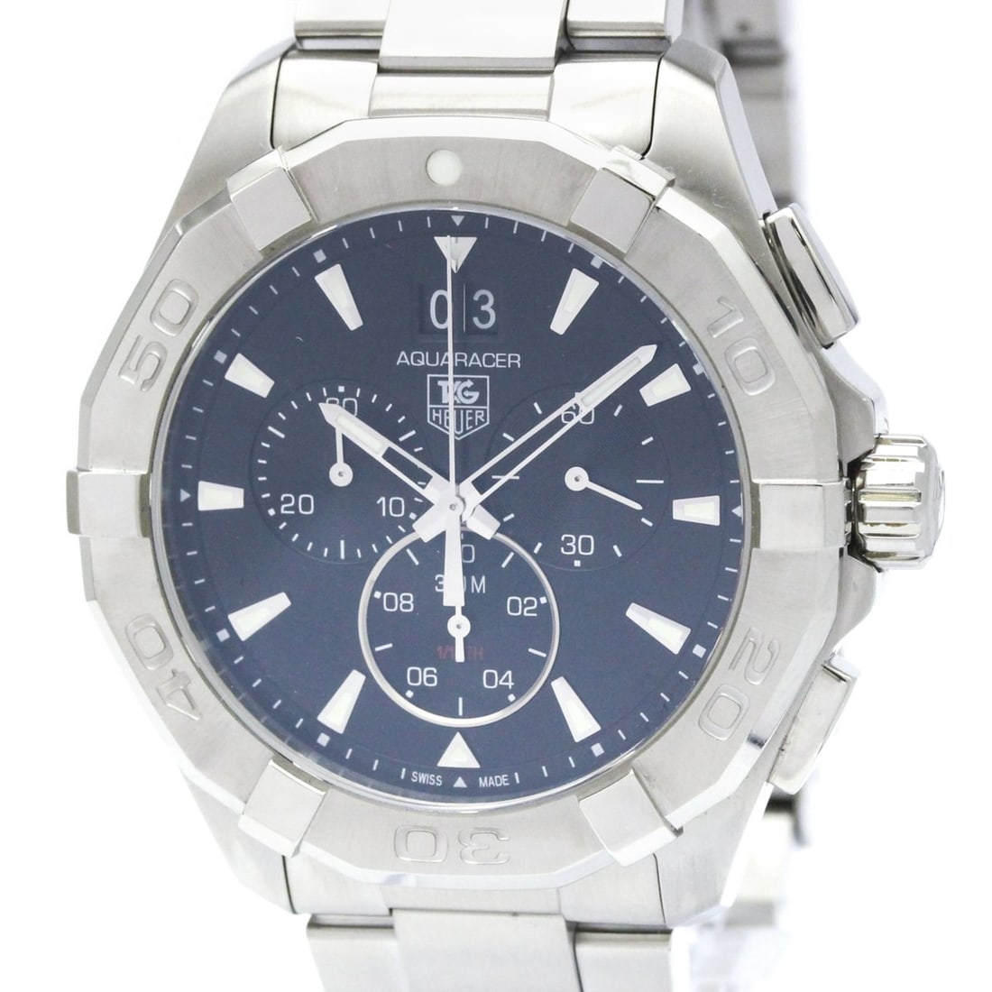 TAG HEUER Aquaracer Chronograph 300M Quartz Mens Watch CAY1110 Polished: --- Catalog ---Category: SizeCase Diameter: 43mm / 1.69''Category: DesignType: WristwatchStyle: SportGender: MenColor (Dial): BlackMaterial (Band): Stainless steelMaterial (Case): Stainless steelCateg