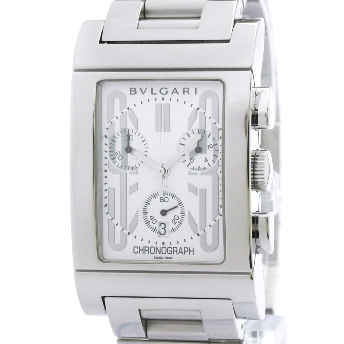 BVLGARI Rettangolo Stainless Steel Quartz Mens Watch RTC49S Polished: --- Catalog ---Category: SizeCase Diameter: 49mm / 1.93''Category: DesignType: WristwatchStyle: SportGender: MenColor (Dial): WhiteMaterial (Band): Stainless steelMaterial (Case): Stainless steelCateg