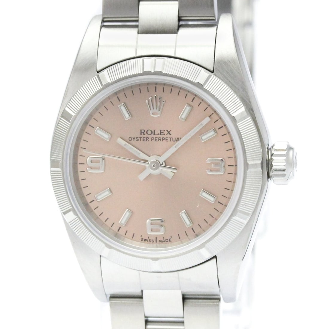 ROLEX Oyster Perpetual Serial Y Automatic Ladies Watch 76030 Polished: --- Catalog ---Category: SizeCase Diameter: 25mm / 0.98''Category: DesignType: WristwatchStyle: Dress/FormalGender: WomenColor (Dial): OrangeMaterial (Band): Stainless steelMaterial (Case): Stainless 