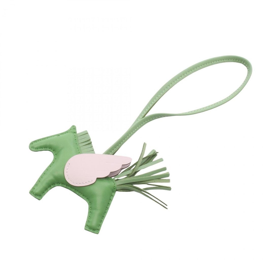 Hermes Rodeo Pegasus PM, Vert Yucca, Mauve Pale, Cricket Charm, Accessory, Agneau Milo, Veau Swift,: --- Catalog ---Category: DesignType: Handbag charmColor: Green, PinkGender: WomenMaterial: Agneau MiloCategory: GeneralBrand: Hermes--- Item List ---Section: ConditionRanking: Rank A Used - A few trac