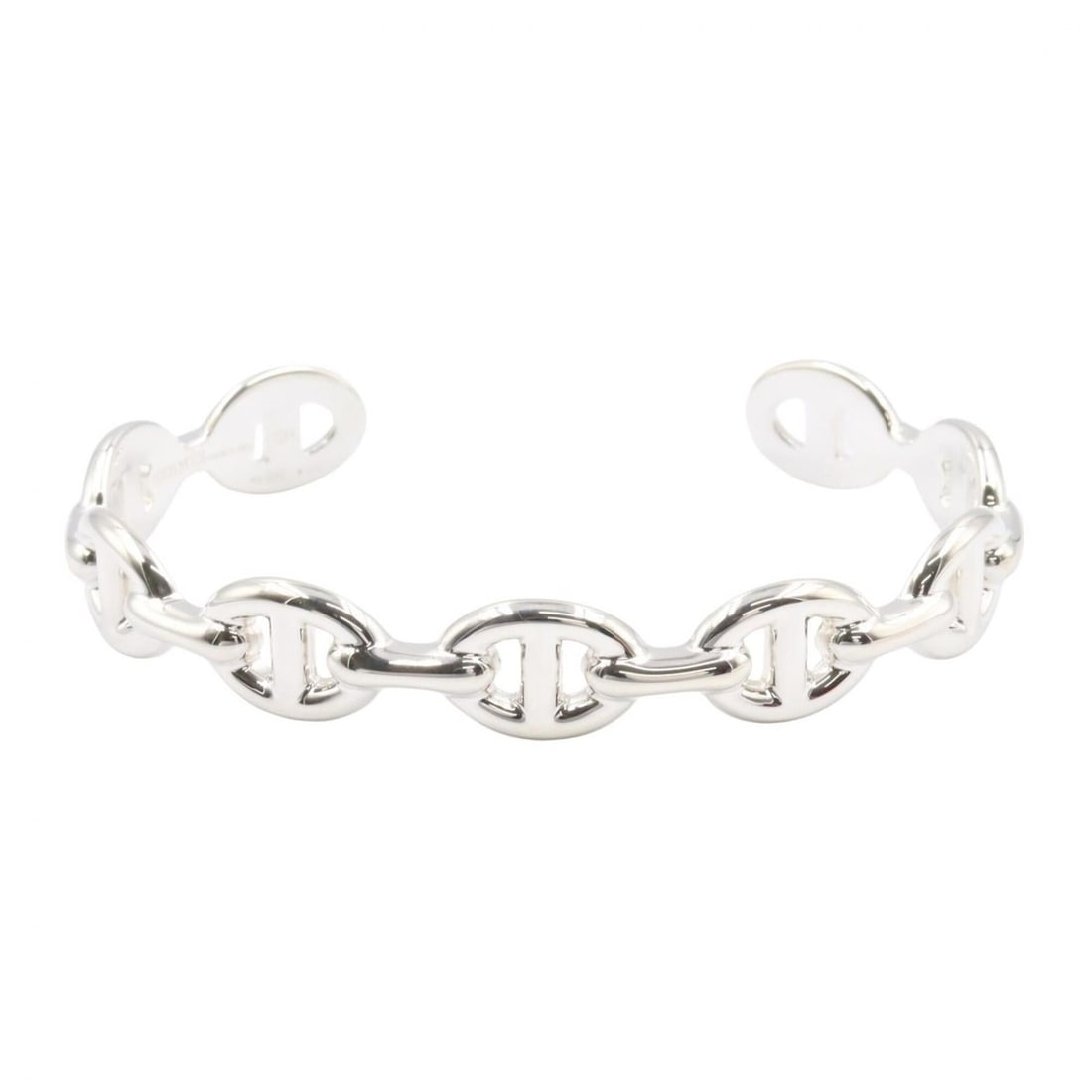 Hermes Chaine d'Ancre Enchainée Bangle, Sterling Silver 925, Women's Bangle: --- Catalog ---Category: DesignType: BangleColor: SilverGender: WomenMaterial: Silver 925Category: GeneralBrand: Hermes--- Item List ---Section: ConditionRanking: Rank SA Used - Hardly any traces of u